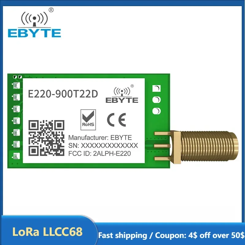 LoRa LLCC68 868MHz 915MHz Wireless Module 22dBm Long Range 5km EBYTE E220-900T22D SMA-K UART RSSI Transmitter Receiver DIP