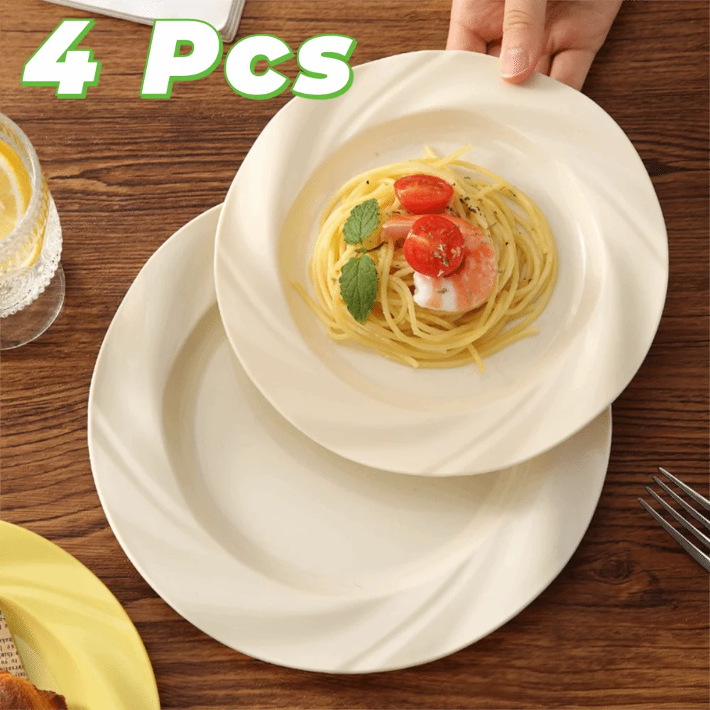 

4PCS Ceramic-look Light Luxury Round Plate Plastic Spiral Edge Fruit Plate Stackable Decorative Dinning Plate Afternoon Tea