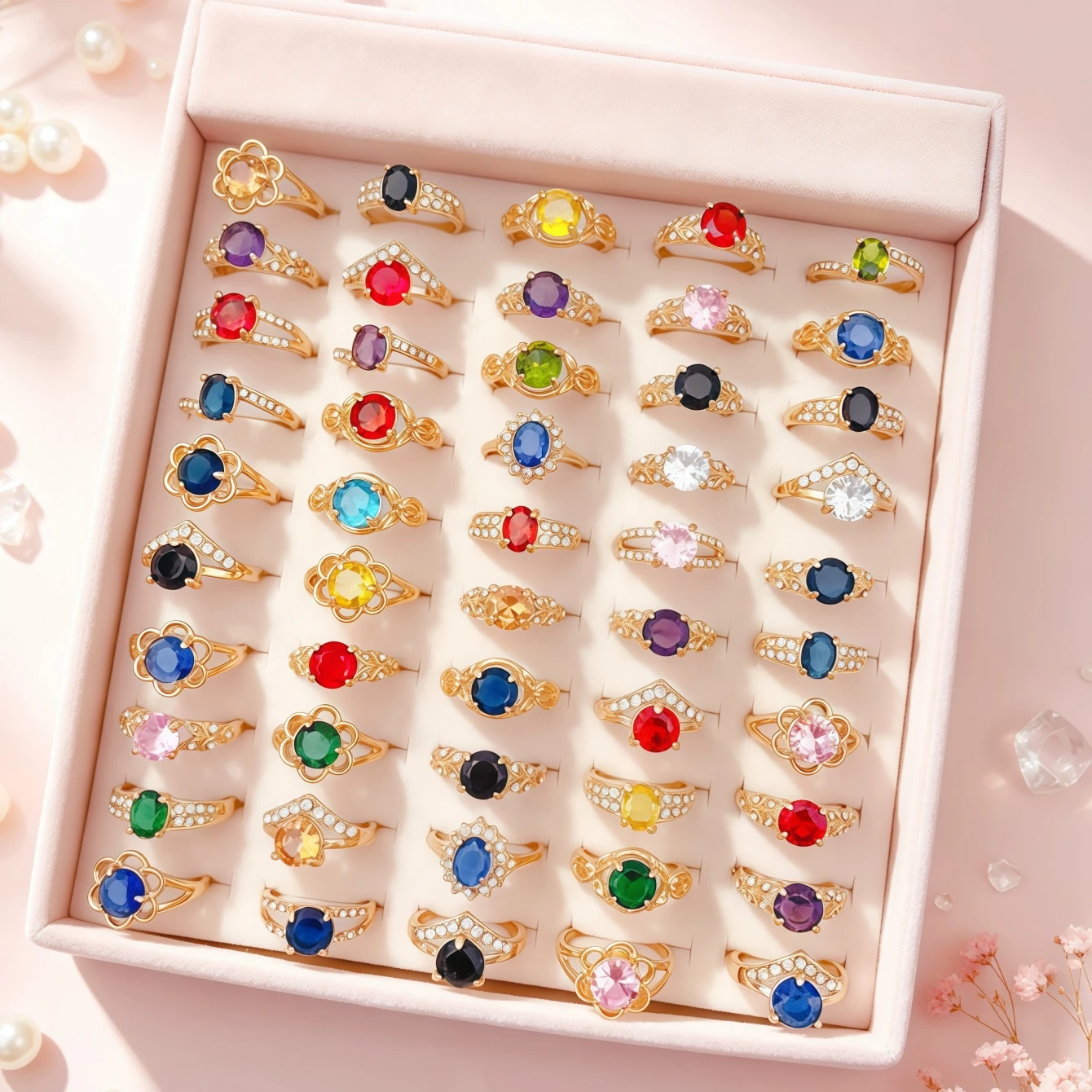 6/8/12/24/36/48/100Pieces Fashion Elegant Cubic Zircon Rings For Women Mix Style Flowers Geometry Daily Jewelry Party Gifts