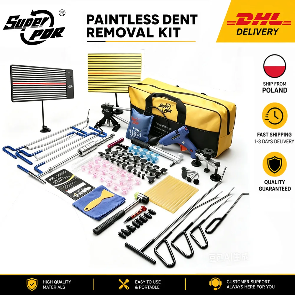 Kit d'outils de réparation de bosses sans peinture Super PDR avec 10 leviers, panneau lumineux LED, tirette en T, tirette à pont, languettes de colle – Ensemble complet