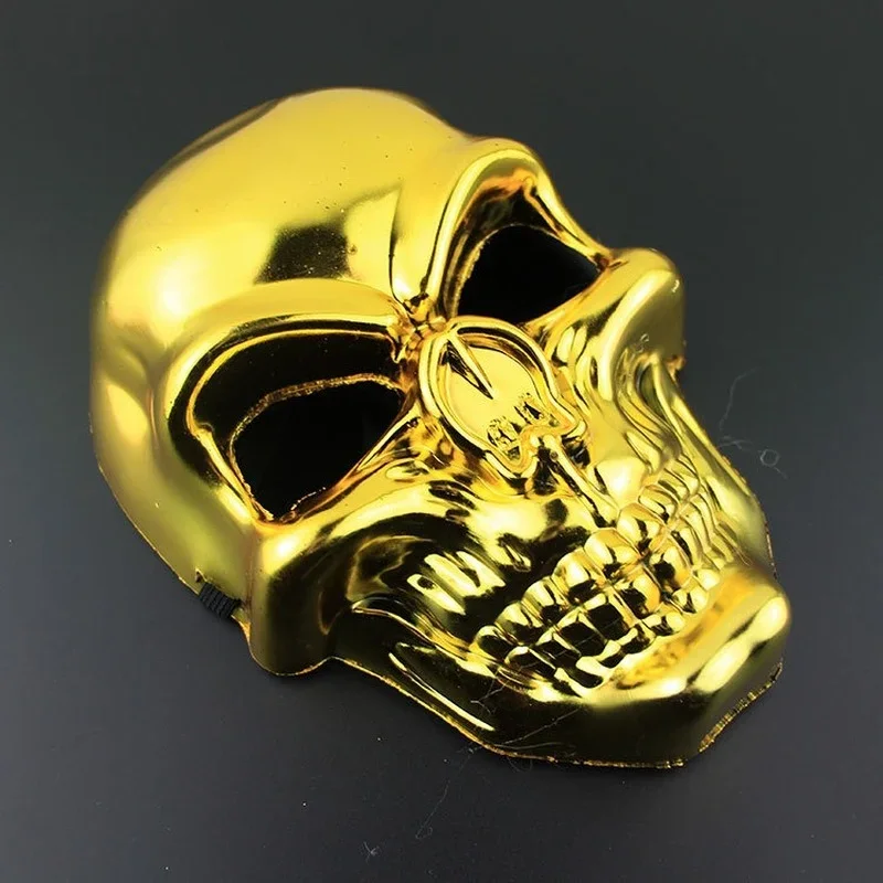 Silvery Skull Mask Halloween Skull Head Cosplay Mask Anti-terrorism Role Skeleton Mask Horror Gold Skull Masquerade Ghost Masque