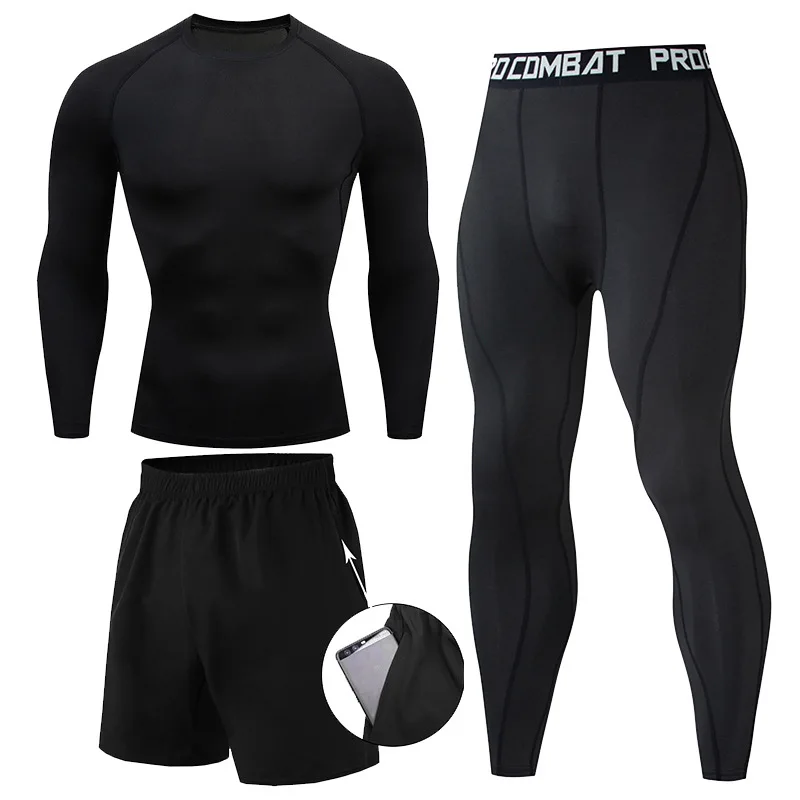 Men\'s 2/3pcs sets Boxing suit rashguard male kit MMA compression clothing men long-sleeved t-shirt+leggings tracksuit Sport Suit