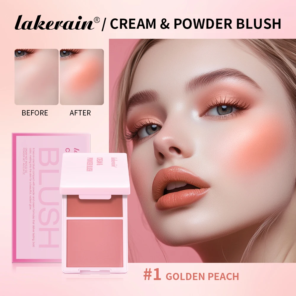 

Lakerain Cream & Powder Blush Dual Textures Long-lasting Highly Pigmented Makeup Portable Natural Face Blusher Cosmetic