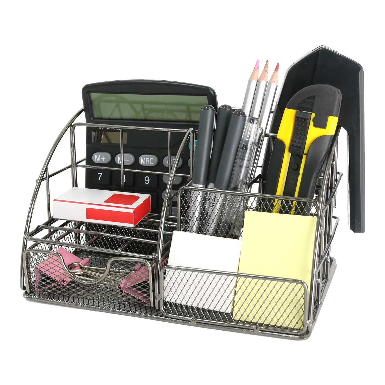 منظم سطح المكتب المعدني باللون الرمادي الشمالي، شريط ملفات متعدد الوظائف، رف تخزين اللوازم المكتبية، حامل القرطاسية ومستحضرات التجميل، Co