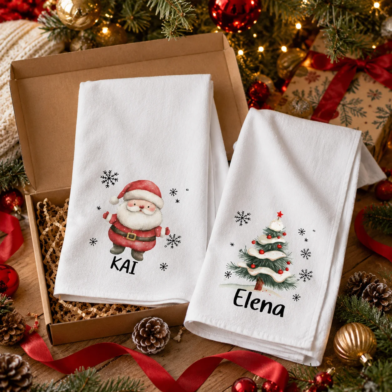 Personalized Custom Name Text  Christmas Towel Custom Santa Xmas Tree Print Couple Towel Soft Absorbent  Decor Housewarming Gift