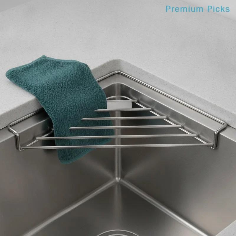portableSpace Saving Sink Drain Rack 201 Stainless Steel Rustproof Triangle Kitchen Storage Organizer for Sponge Brush Soap