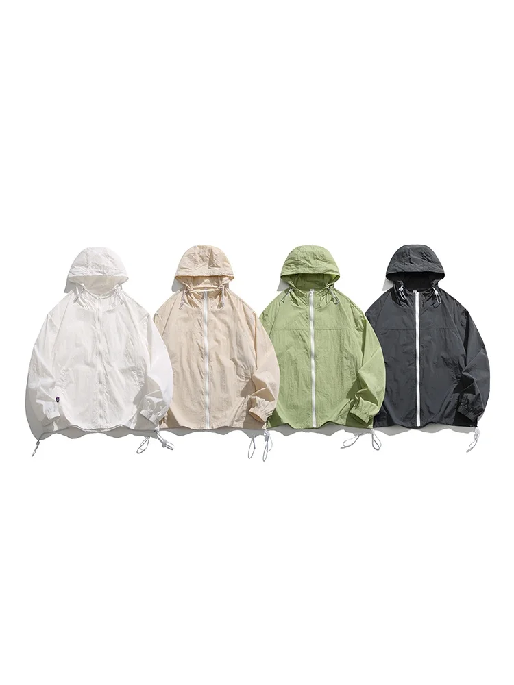 

Ice Silk Lightweight Fabric Outdoor Men's Casual Loose Sun Protection Jaet Polyester Long Sve Zipper Hooded Youth Faion