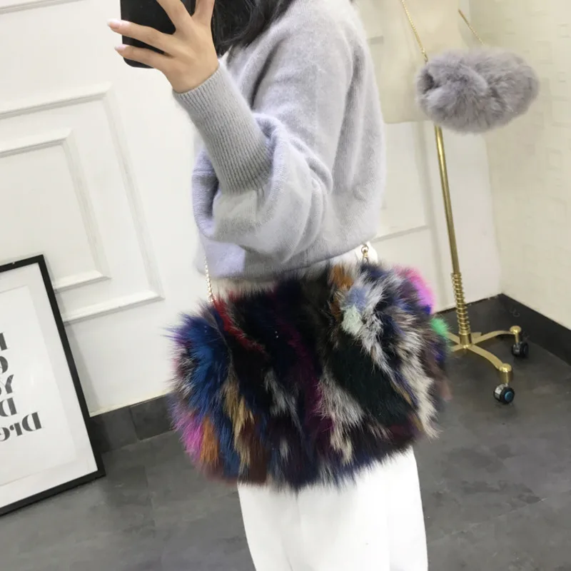 Real Fur Bags For Women Female Real Fur Purse Envelope Bag Women Fashion Handbag Designer Handbag New Women Chain Shoulder Bag