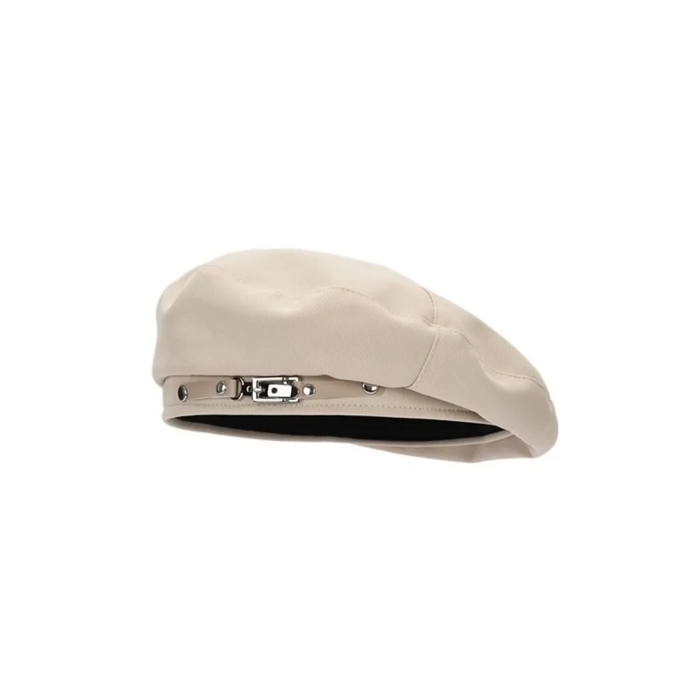 

Casual Korean Style Vintage Beret Hat Big Head Circumference JK Metal Buckle Octagonal Hat Y2k Solid Color Painter Cap Winter