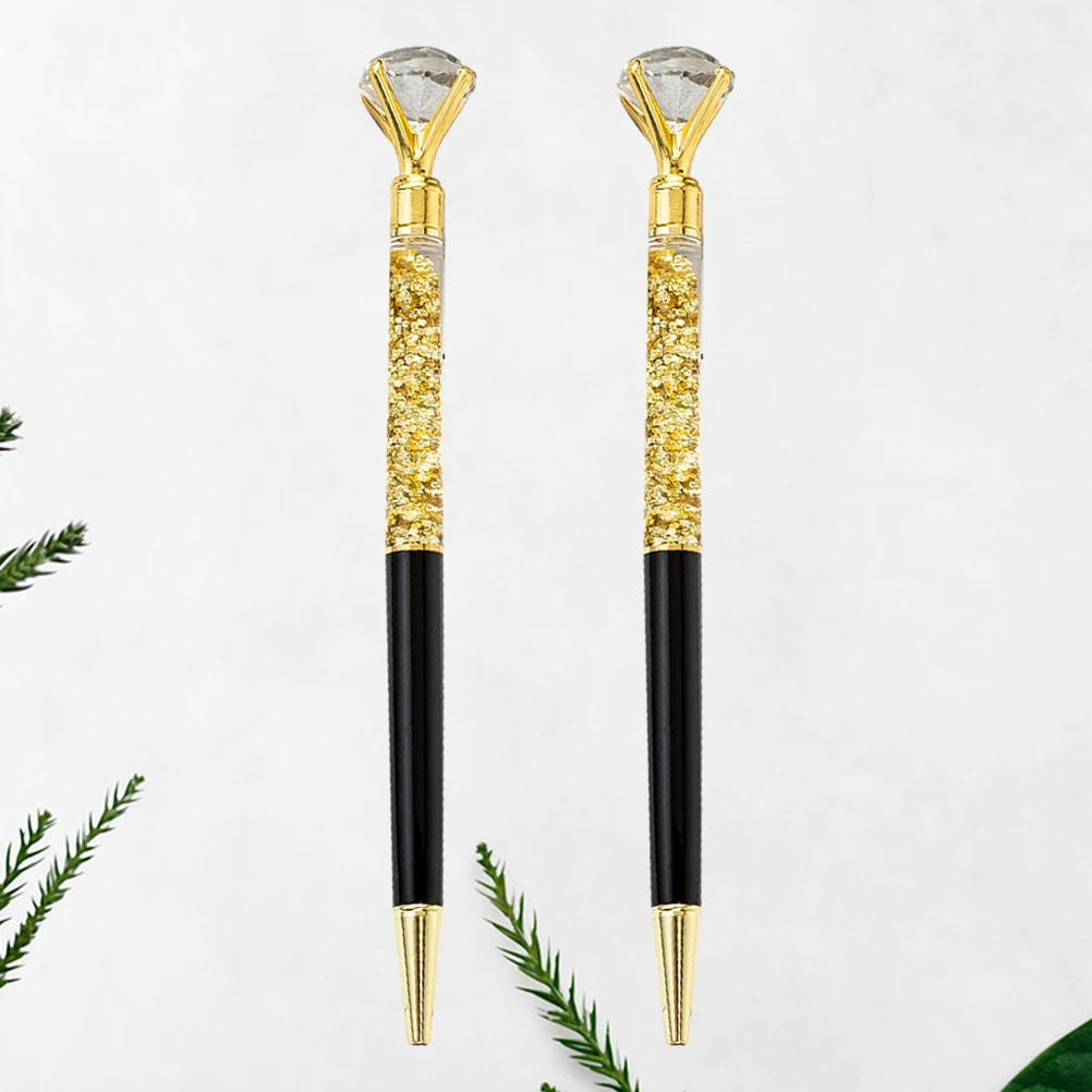 

2Pcs Ball Point Pen Metal Pen Glass Crystal Sparkling Diamond Roller Ball Pens for School Office(Black)