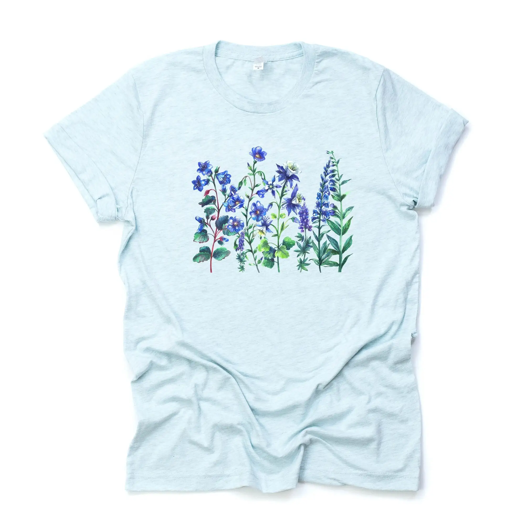 Summer Wildflowers Pretty Blue And Purple Design On Premium Unisex Shirt 3 Color Choices 2X 3X 4X Plus Sizes Available