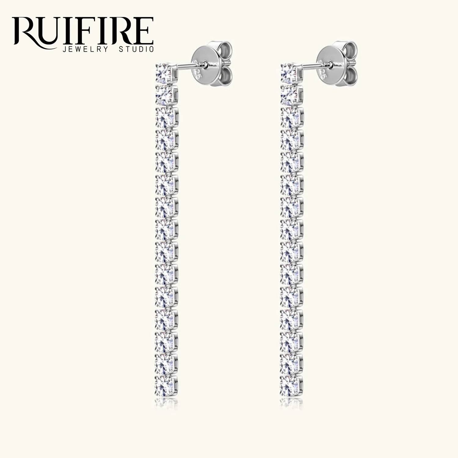

RUIFIRE White Gold Plated 925 Silver Minimalism Dangle Long Drop Earrings for Women Vintage Moissanite Stud Earings Jewelry Gift