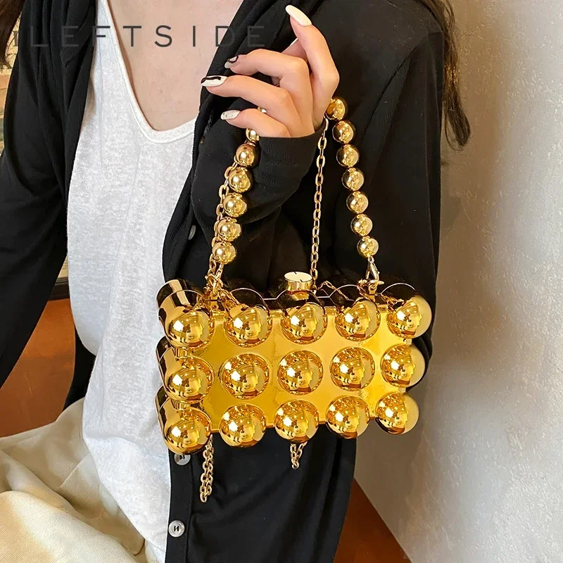 LEFTSIDE Mini Gold Chain Crossbody Bags for Women 2024 Y2K Korean Fashion Lady Evening Party Shoulder Bag Handbags and Purses