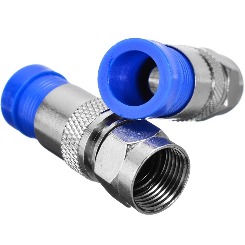 10pcs RG6 Compression Connectors RG6 F Type Connector Coax Coaxial Compression Fitting Waterproof Connection Black and Blue