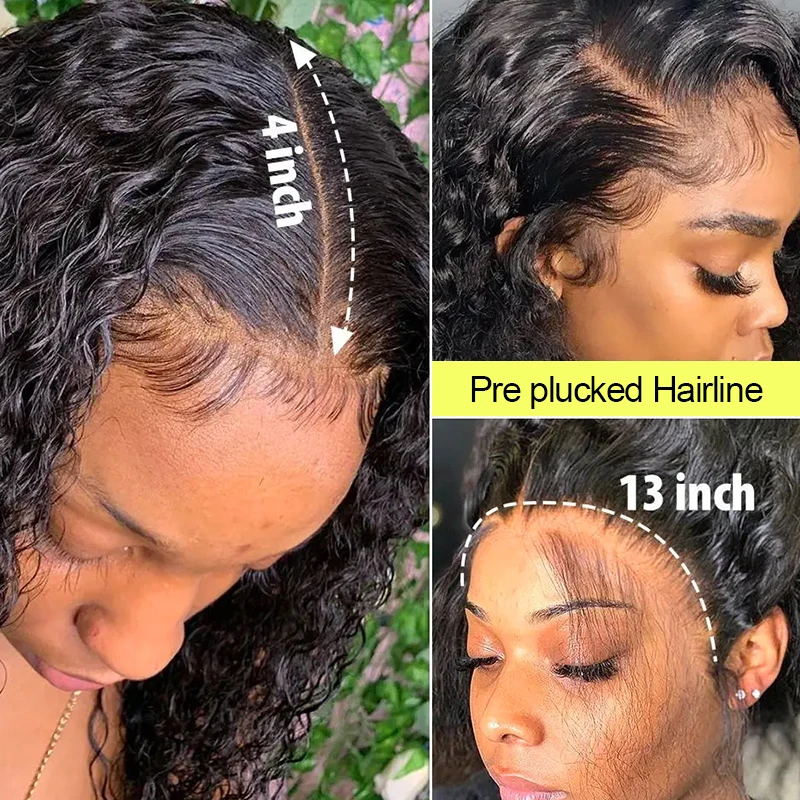 30 34Inch Water Wave Lace Front Wig Human Hair For Women 13x4 Brazilian Glueless Deep Wave Frontal Wig Pre Plucked Wet And Wavy