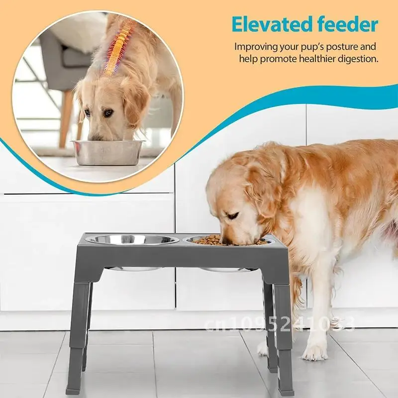 

Elevated Dog Feeder Dogs Bowls Adjustable Dog Stand with Stainless Steel Bowls Supplies Dining Raised Pet Accessories Table Food