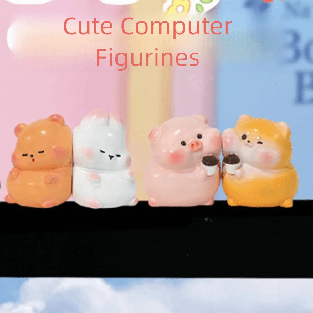 

8pcs/set Desk Ornament Computer Monitor Decoration Computer Display Horse Screen Animal Model Cattle Rabbit Center Console Doll