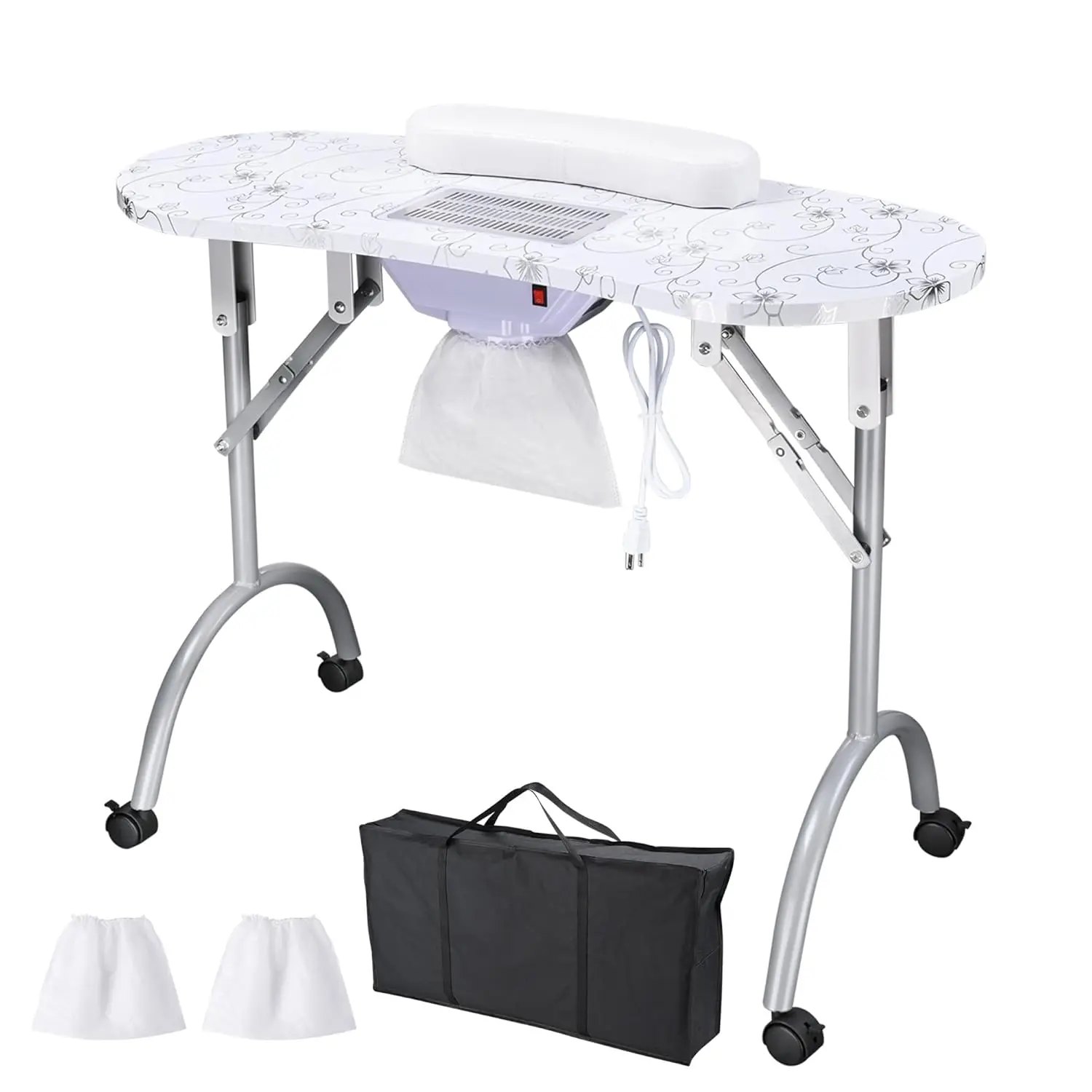 Byootique Portable Manicure Nail Table Folding Nail Desk With Built-In Dust Collector, Carry Bag, Manicure Table With Lockable