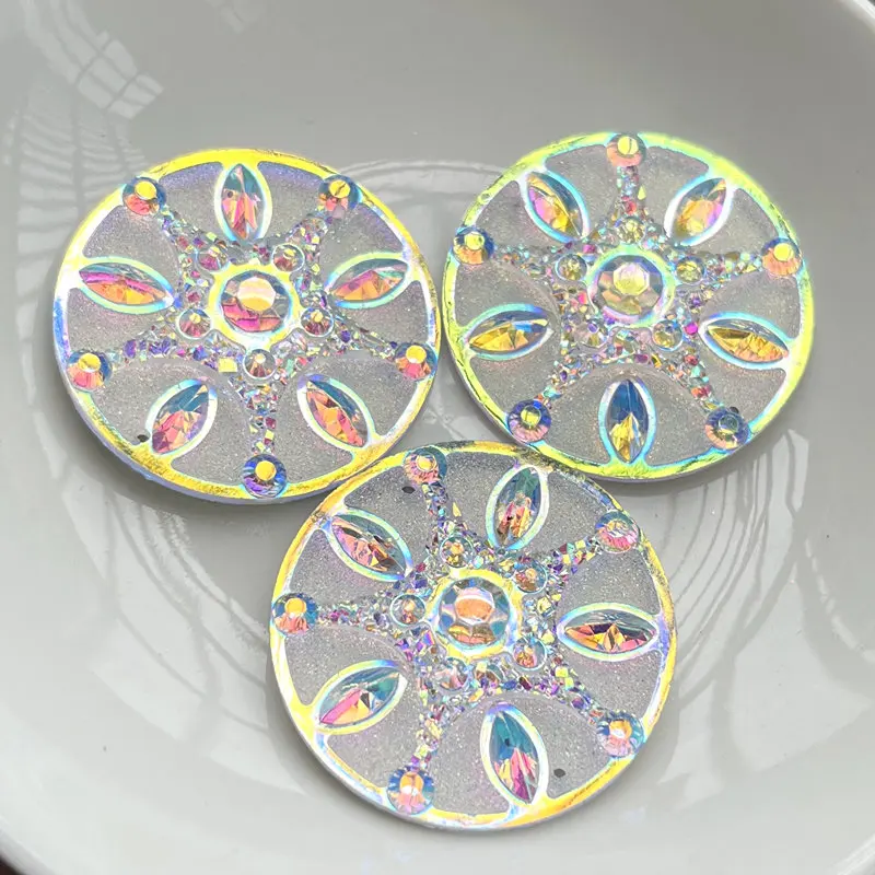 35MM 6 pz/lotto strass Cabochon gemme centri rotondi Chef indiano posteriore piatta cucire su strass brillante fai da te 2 fori decorazioni