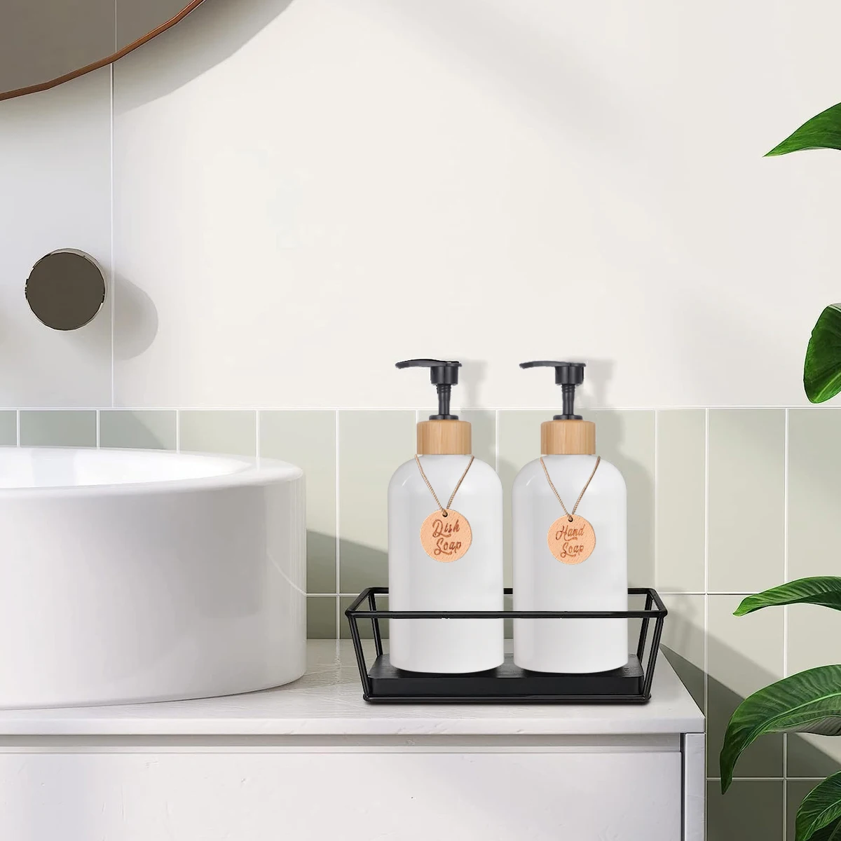 500ml Hand and Dish Soap Dispenser Kitchen Refillable Liquid Pump Bottle Soap Dispenser Printing Style Modern Farmhouse Decor