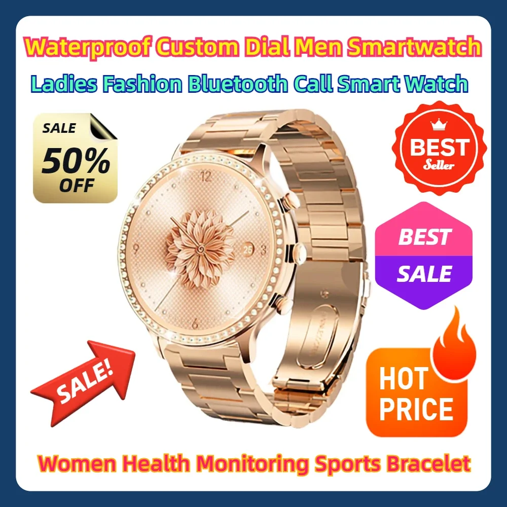 

Waterproof Custom Dial Men Smartwatch Ladies Fashion Bluetooth Call Smart Watch Women Health Monitoring Sports Bracelet