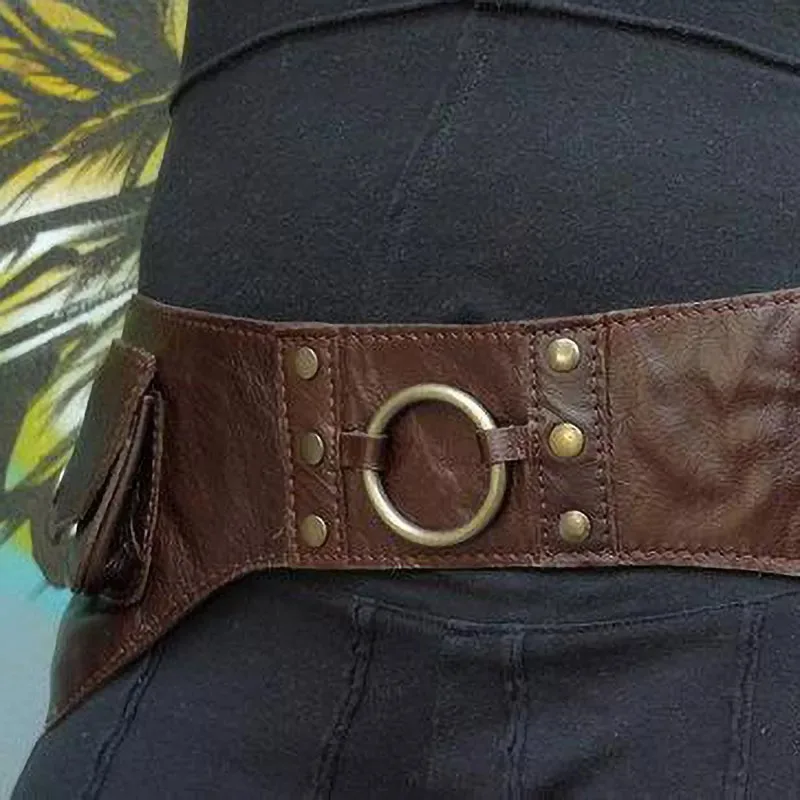 Steampunk Women Leather Hip Pouch Utility Belt Fanny Pack For Sport Hiking Travel Festival Purse Phone Messenger Waist Bum Bag