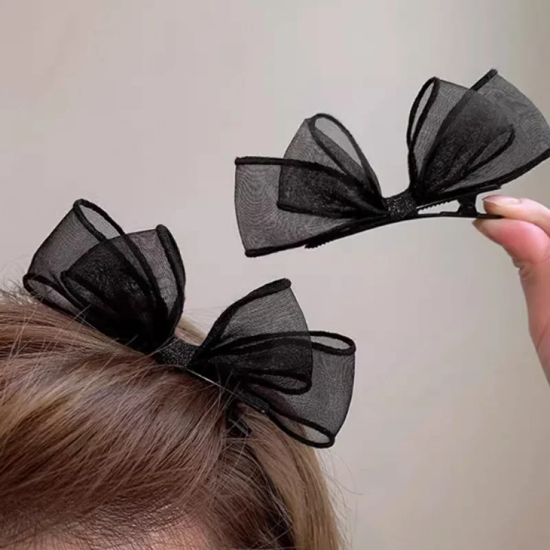 Korean Style Bow Hair Clip Custom Black Mesh Women Side Bangs Clip Broken Hair Clip Bobby Pin Hairpin Hair Accessories image 4