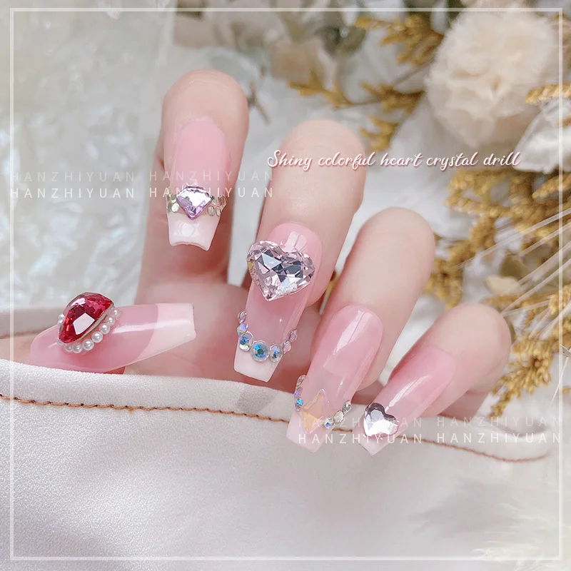 5 pçs prego strass encantos cristal diamante arte do prego amor cristal luar rosa vermelho rosa acessórios para unhas