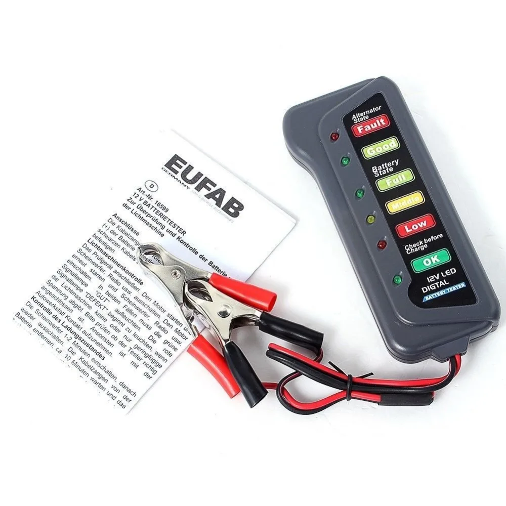 CHIZIYO Mini 12V Car Battery Tester With 6 LED Lights Display Indicates Condition Automotive Vehicle Battery Analyzer