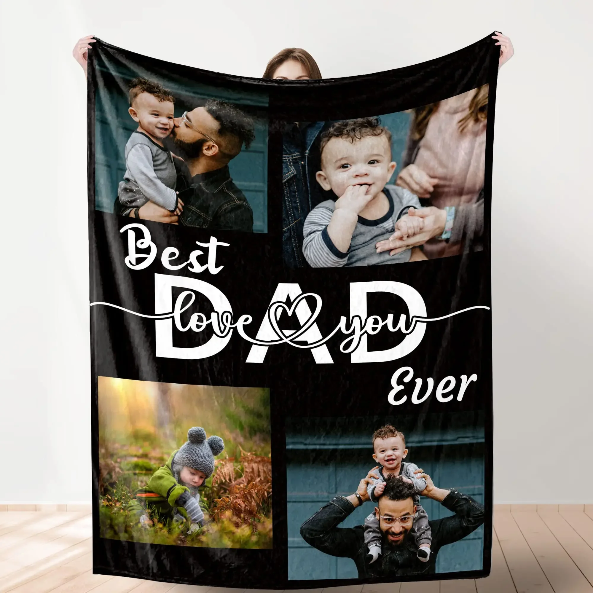 Personalized Fathers Day Blanket Best Dad Ever Throws Blankets with Photo Text Custom Picture Gift for Dad Papa Grandpa Birthday