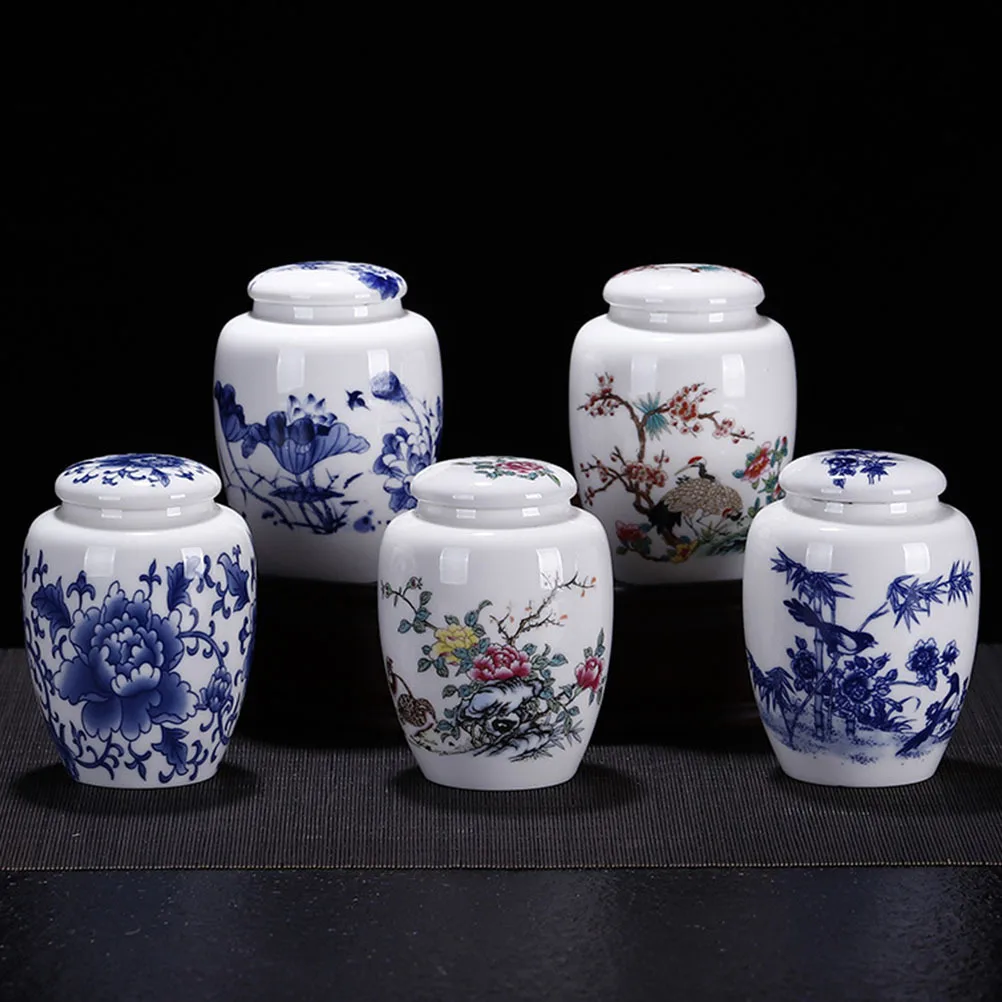 

Blue and White Porcelain Tea Canister Ceramic Storage Jar Desktop Canister Decorative Multi-Function Household Storage Jar