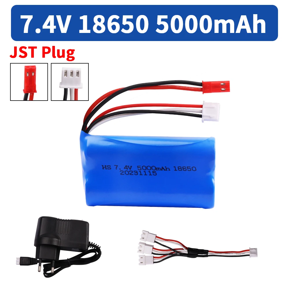 7.4V 5000mAh Lipo Battery and Charger For UD1601 UD1602 SG1603 SG1604 Rc Boats Tanks Drones Parts 7.4V 2S 18650 Battery JST plug