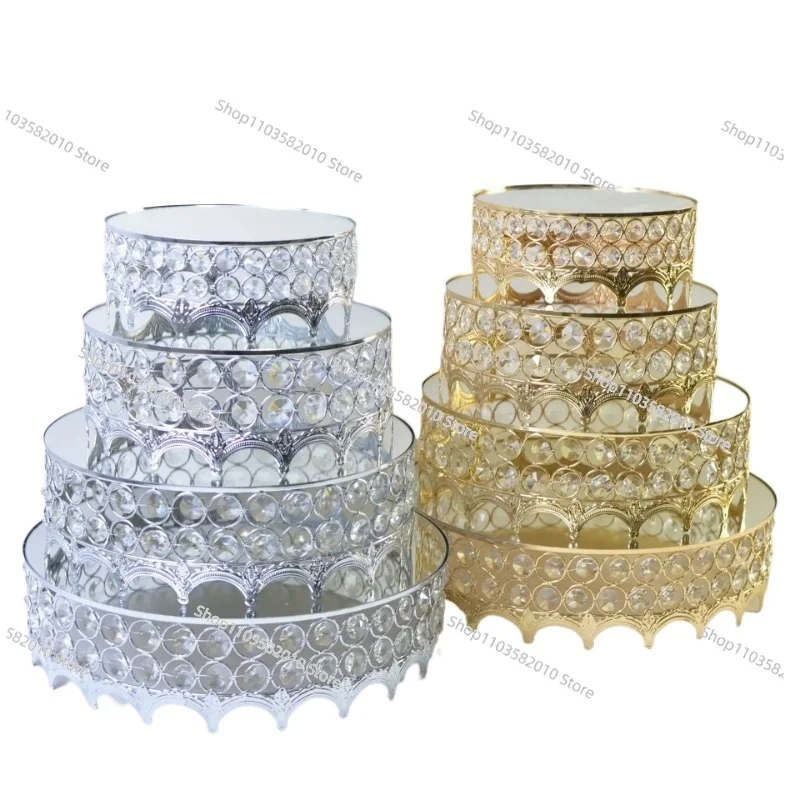 

French Gold Crystal Cake Stand Set, Hollow Dessert Display Tray with Glass Dome & Crown Edge