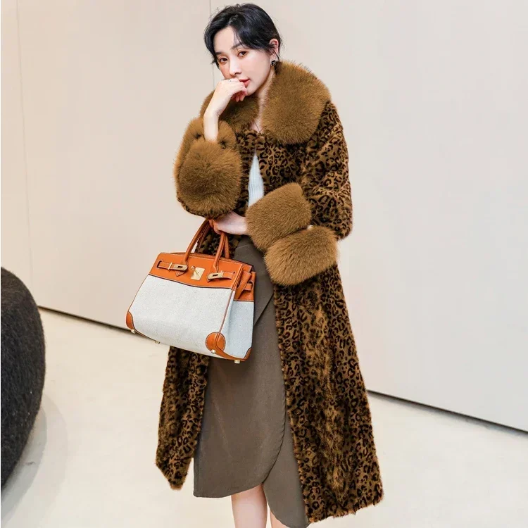 High Quality Loosen Fox Collar Mink Fur Jacket Real Mink Fur Coat Women Casual Fur Coats Long Jaqueta Feminina Zm