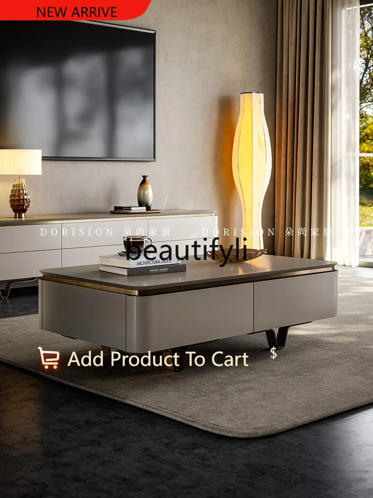

Modern Light Luxury Style Coffee Table and TV Cabinet Set for Living Room, Solid Wood with Drawers, Simple Design G1218