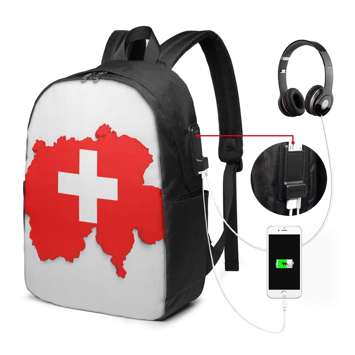 

Swiss Switzerland Flag Backpack Travel Notebook Bag Computer College Student School Bag Laptop Shoulder Bags for Men Women