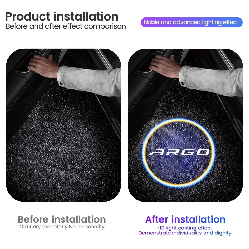 2Pcs For Fiat ARGO Logo Ultra Bright LED Car Door Ghost Shadow Projector Light Welcome Courtesy Lamp Logo Styling Accessories