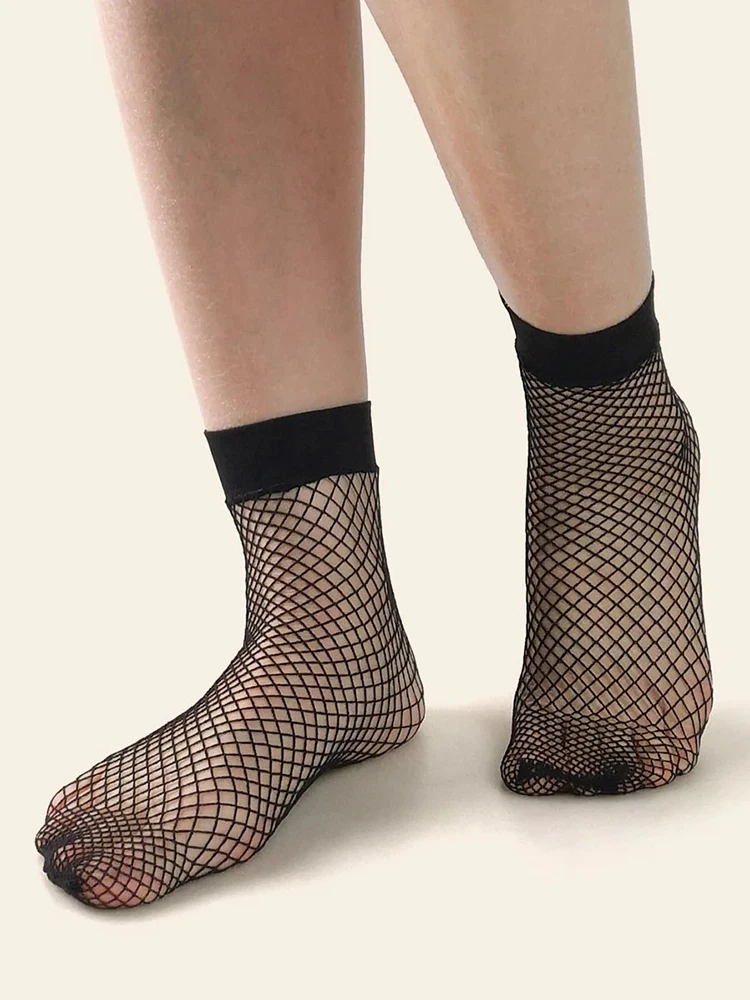 3 Paar atmungsaktive Fischernetzsocken für Damen, modisch, Sommer, sexy, schwarz, groß, mittel und klein, kariert, atmungsaktiv, lässig – Detail 5