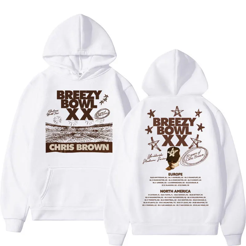 Rapper Chris Brown Breezy Bowl XX Concert Hoodies Hip Hop Vintage Trendy Hoody Sweatshirt Men Women Fleece Tracksuit Streetwear