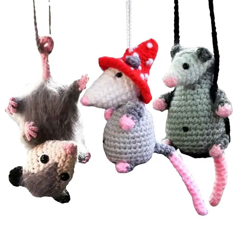 Cartoon Possums Car Charm Car Mirror Hanging Charm Pendant Handmade Knitted Cute Possums Car Rear View Mirror Hanging Decoration