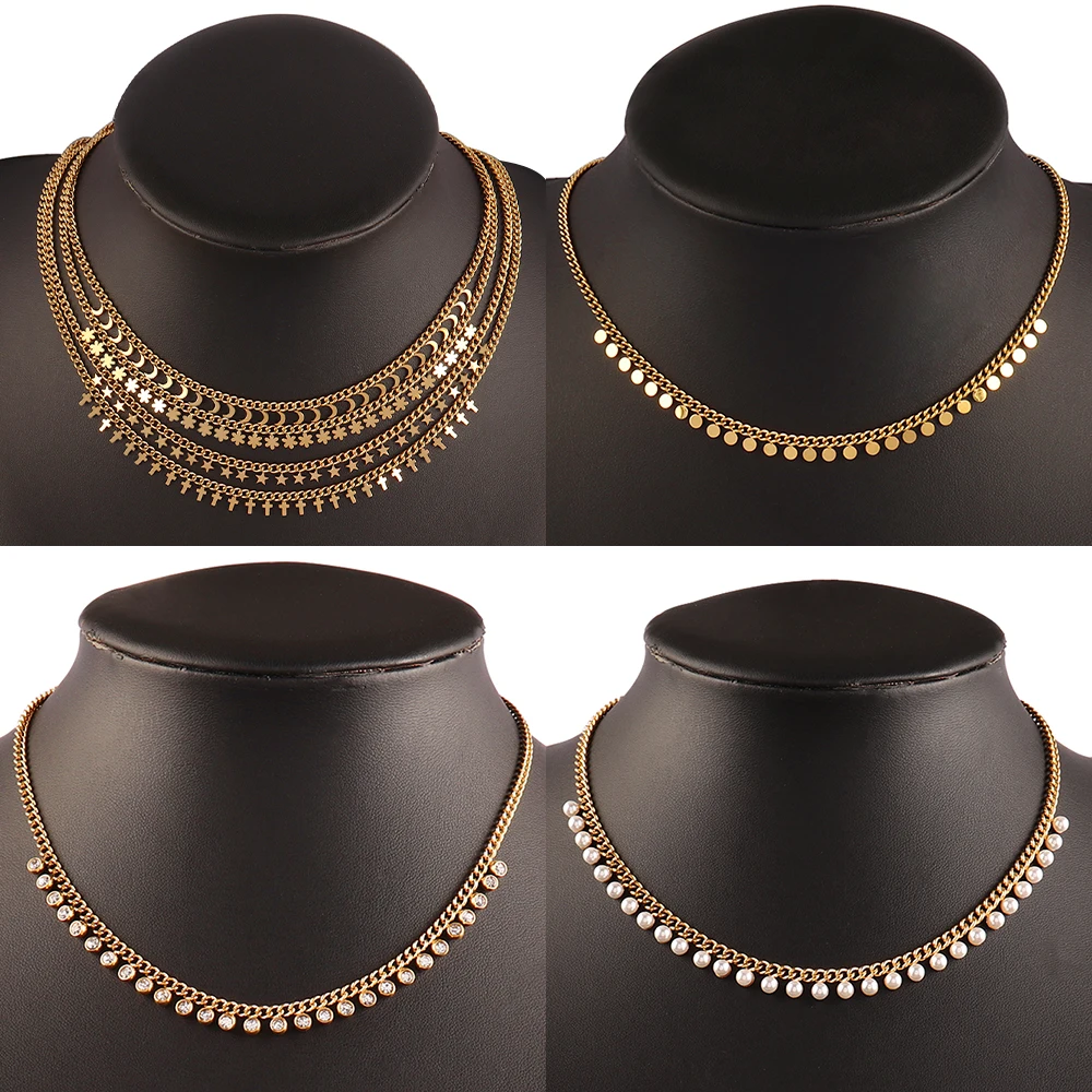 316L Stainless Steel Necklace For Women Pearl Necklace Heart Round Pendant Choker Necklace Clavicle Chain Necklaces Jewelry Gift