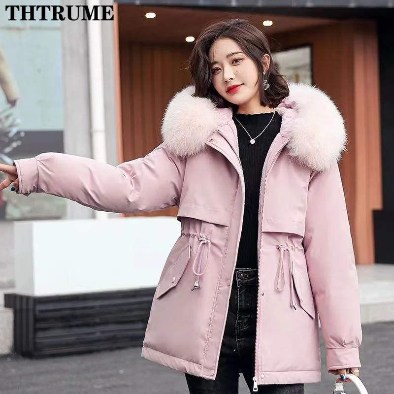 Elegant Hooded Liner Parka Fashion Autumn Winter Thick Long Sleeve 2024 New Coats Clothing Casual Fur Collar Wool Zipper Parkas