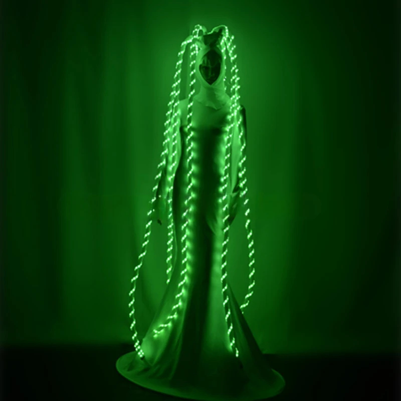 

Светодиодное женское платье-кнут, костюмы RGB, красочный свет, вечерние платья, длинная юбка для подиума, светящиеся волосы, праздничная одежда, одежда