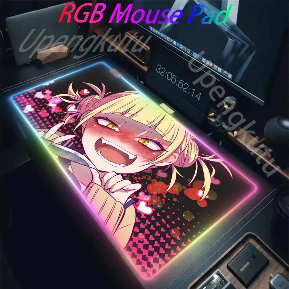 My Hero Himiko Toga RGB Pc Gamer Keyboard Mouse Pad Mousepad LED Glowing Mouse Mats Rubber Gaming Computer Mausepad