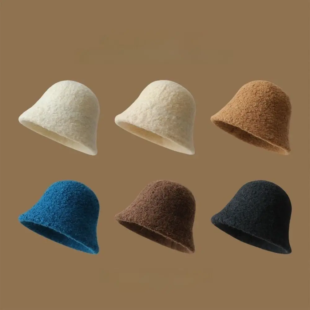قبعة دلو صوف كاجوال سميكة تحافظ على الدفء قبعة دافئة مقاومة للرياح قبعات صياد السمك للنساء