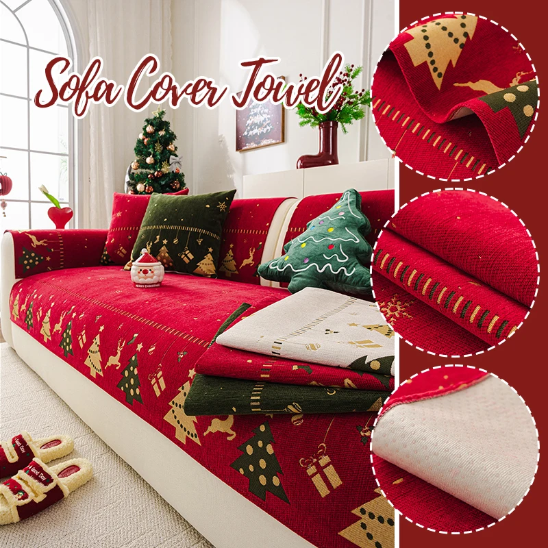 

Multi Size Christmas Sofa Cover Thick Chenille Towel Slipcover for Living Room Couch Protector New Year Cushion Cover
