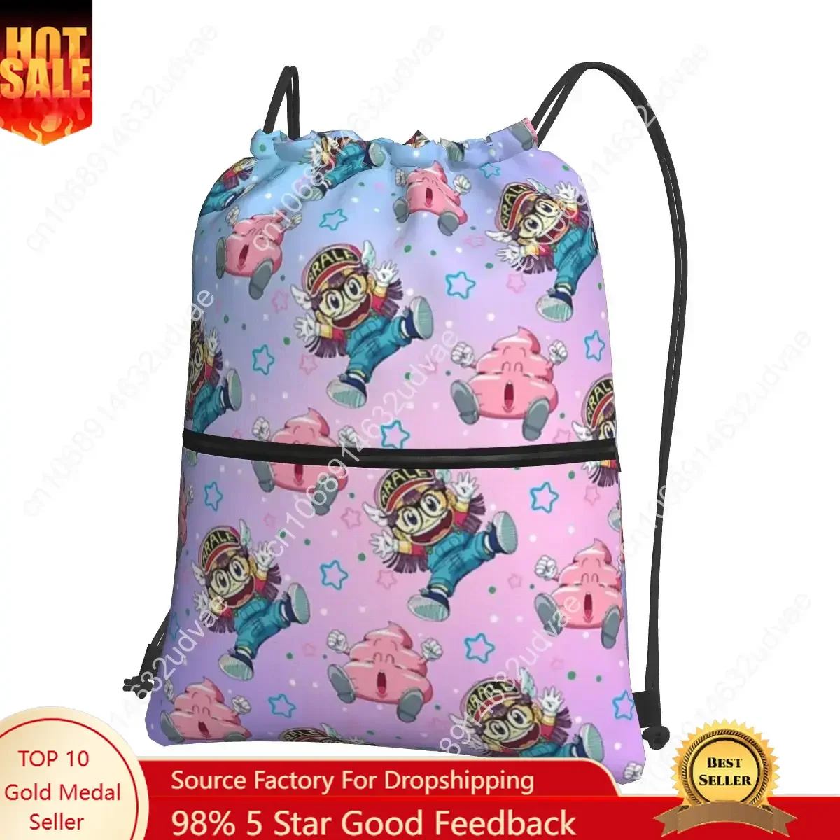 

Arale And Poop Dr Slump Portable Backpacks Drawstring Bag Drawstring Bundle Pocket Shoes Bags For Travel Sport Man Woman