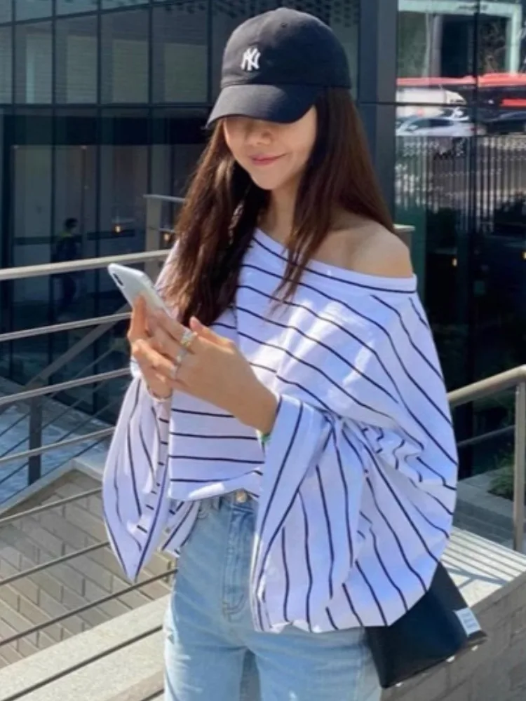 

Женский длинный све-глад с баром, весна-лето, новый Sle Lazy Large round Ne Loose Flared Sve Top, удобный крой