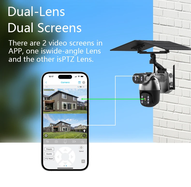 2.5Inch 6MP UHD Dual Lens Solar Power WIFI/4G PTZ IP Dome Camera Full Color AI Humanoid Detection Security CCTV Baby Monitor