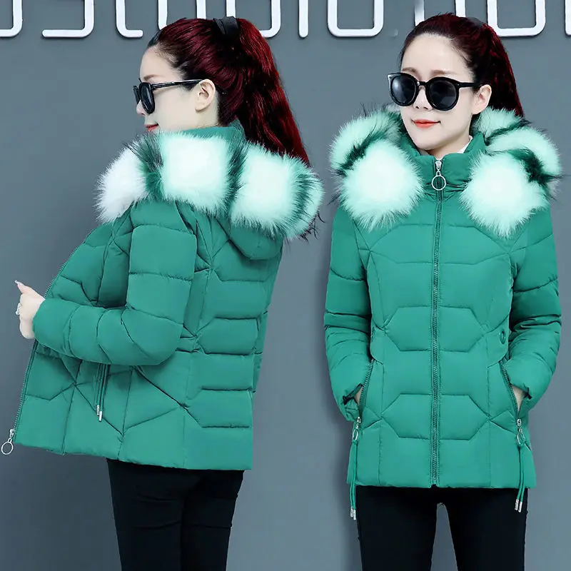 

Women's Winter Jacket Padding Down Cotton Jacket New Korean Fashion Parkas Hooded Short Fur Collar Coat Warm Winter Coat Women